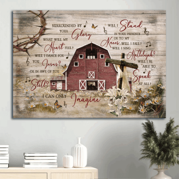 Jesus Landscape Poster: Beautiful House & Cross Symbol  Poster Home Decor Gift – Christian Home Decor Gift