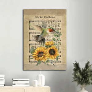 Jesus Portrait Poster: Beautiful Hummingbird Sunflower Music Sheet  Poster Home Decor Gift - Gift for Christian Home Decor - It is Well with My Soul