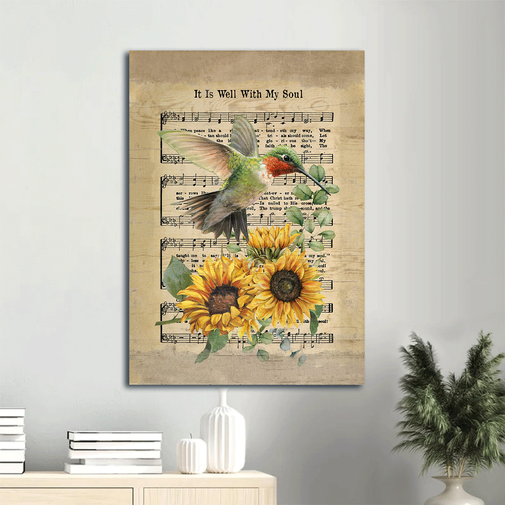 Jesus Portrait Poster: Beautiful Hummingbird Sunflower Music Sheet Poster Home Decor Gift – Gift for Christian Home Decor – It is Well with My Soul Jesus Portrait Poster: Beautiful Hummingbird Sunflower Music Sheet Poster Home Decor Gift – Gift for Christian Home Decor – It is Well with My Soul