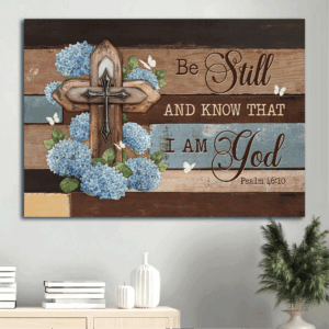Christian Home Decor: Jesus & Cross Landscape Poster - Hydrangea Painting Gift