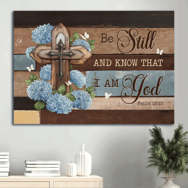 Christian Home Decor: Jesus & Cross Landscape Poster – Hydrangea Painting Gift