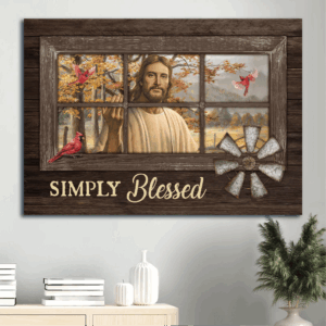 Jesus Landscape Poster: Beautiful Home Decor Gift for Christians - Autumn Forest Red Cardinal - Simply Blessed