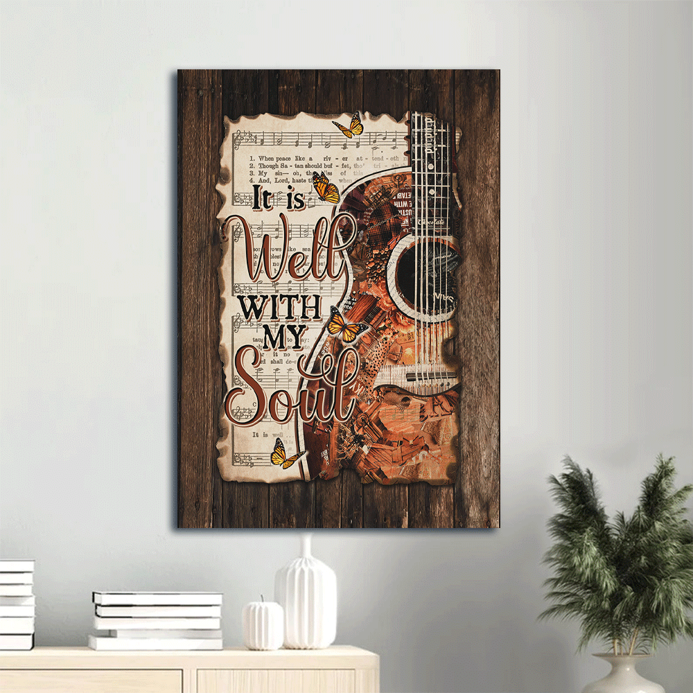 Jesus Portrait Poster Home Decor Gift – Beautiful Guitar Monarch Butterfly Music Sheet Poster Home Decor Gift – Gift for Christian – It is Well with My Soul Art Print Jesus Portrait Poster Home Decor Gift – Beautiful Guitar Monarch Butterfly Music Sheet Poster Home Decor Gift – Gift for Christian – It is Well with My Soul Art Print