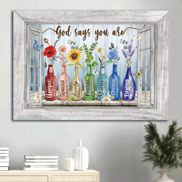Jesus Landscape Poster Home Decor Gift – Beautiful Flowers Rainbow Colors Butterfly  Poster Home Decor Gift – Christian Gift