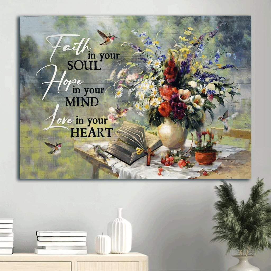 Jesus Landscape Poster Home Decor Gift – Beautiful Flower Vase Vintage Bible Hummingbird – Faithful Christian Gift Jesus Landscape Poster Home Decor Gift – Beautiful Flower Vase Vintage Bible Hummingbird – Faithful Christian Gift