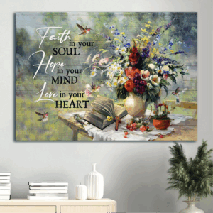 Jesus Landscape Poster Home Decor Gift - Beautiful Flower Vase Vintage Bible Hummingbird - Faithful Christian Gift