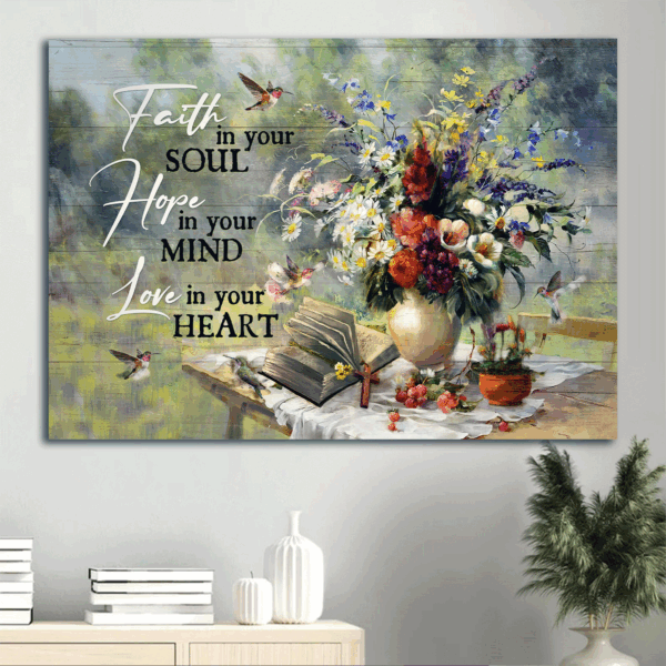 Jesus Landscape Poster Home Decor Gift – Beautiful Flower Vase Vintage Bible Hummingbird – Faithful Christian Gift