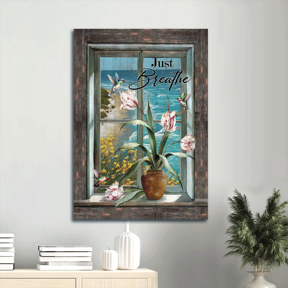 Jesus Portrait Poster Home Decor Gift – Beautiful Flower Vase Blue Ocean Sunny Day Hummingbird – Gift For Christian – Just Breathe Jesus Portrait Poster Home Decor Gift – Beautiful Flower Vase Blue Ocean Sunny Day Hummingbird – Gift For Christian – Just Breathe