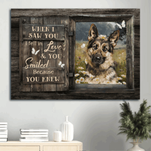 German Shepherd Jesus Landscape Poster: Christian Home Decor Gift with Daisy field & White Butterfly  Poster Home Decor Gift