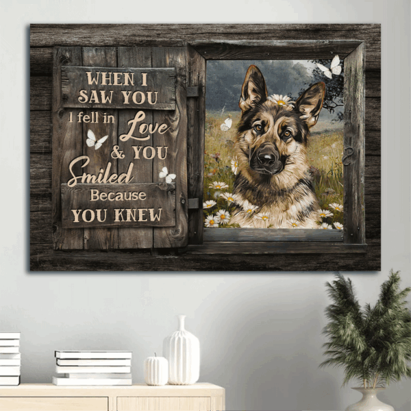 German Shepherd Jesus Landscape Poster: Christian Home Decor Gift with Daisy field & White Butterfly  Poster Home Decor Gift