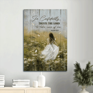 Jesus Portrait Poster: Beautiful Girl in Green Field with White Butterfly - Christian Home Decor Gift