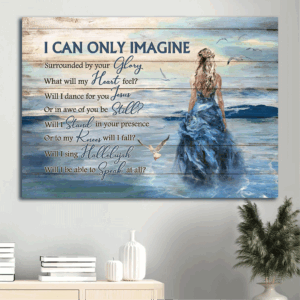 Jesus Landscape Poster - Beautiful Girl Beach Scene Seagull  Poster Home Decor Gift - Gift for Christian Home Decor - I Can Only Imagine