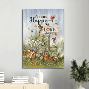 Jesus Portrait Poster Home Decor Gift - Christian Garden  Poster Home Decor Gift with Rabbit and Daisy Vase - Choose Happy Love Always