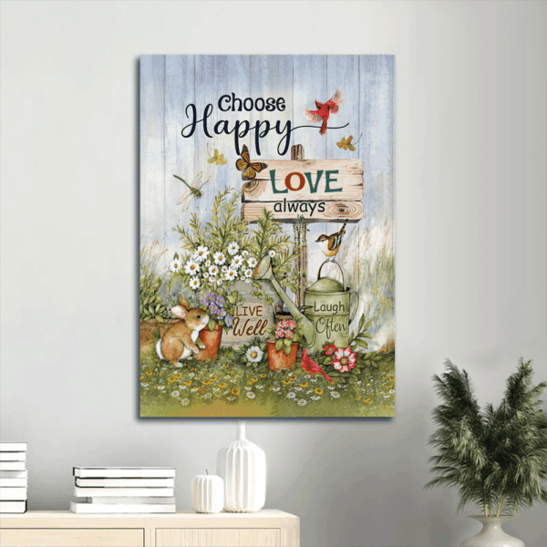 Jesus Portrait Poster Home Decor Gift – Christian Garden  Poster Home Decor Gift with Rabbit and Daisy Vase – Choose Happy Love Always