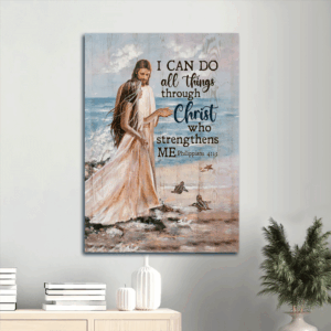 Jesus Portrait Poster Home Decor Gift - Beautiful Beach  Poster Home Decor Gift Painting for Christian - Philippians 4:13