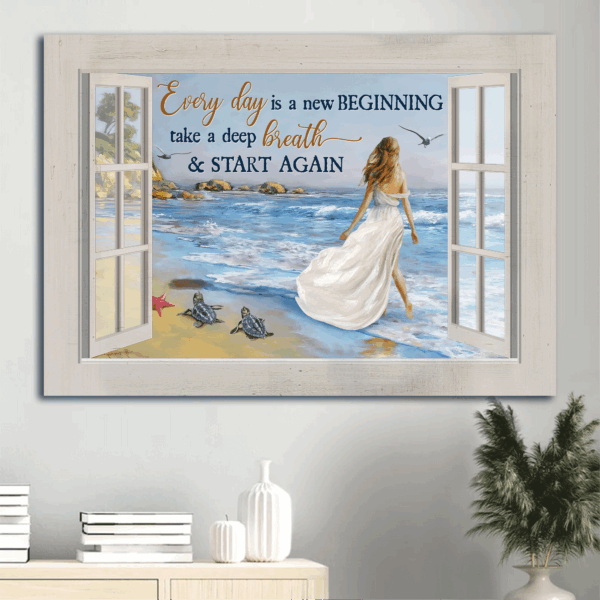 Jesus Landscape Poster Home Decor Gift – Beautiful Girl Summer Vibe Sea Turtle  Poster Home Decor Gift – Gift for Christian – New Beginning Art