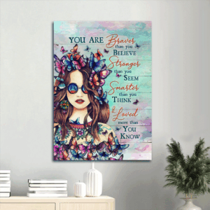 Jesus Portrait  Poster Home Decor Gift Poster Home Decor Gift - Beautiful Girl & Colorful Butterfly - Gift for Christian - Inspirational Quote