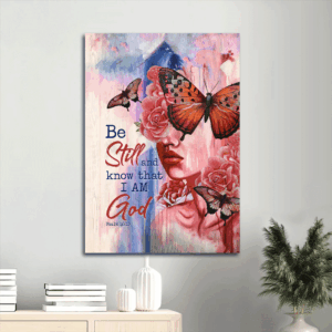 Jesus Portrait Poster: Beautiful Girl with Orange Butterfly on Pink  Poster Home Decor Gift - Gift for Christian Home Decor - Be Still and Know That I Am God