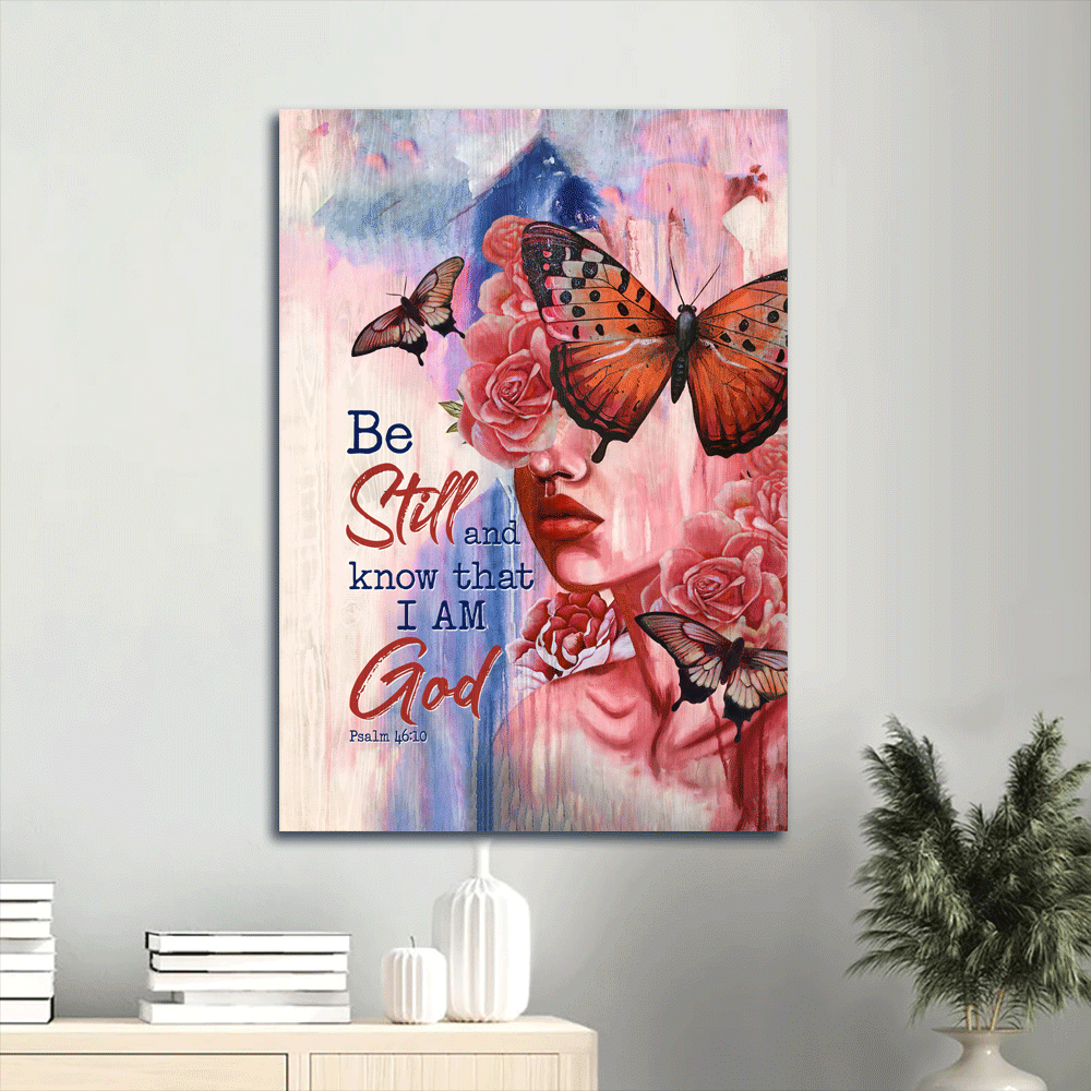 Jesus Portrait Poster: Beautiful Girl with Orange Butterfly on Pink Poster Home Decor Gift – Gift for Christian Home Decor – Be Still and Know That I Am God Jesus Portrait Poster: Beautiful Girl with Orange Butterfly on Pink Poster Home Decor Gift – Gift for Christian Home Decor – Be Still and Know That I Am God