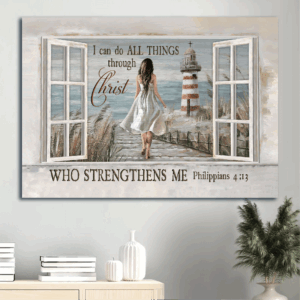 Jesus Landscape Poster: Beautiful Girl Reeds Field Lighthouse  Poster Home Decor Gift- Christian Home Decor Gift