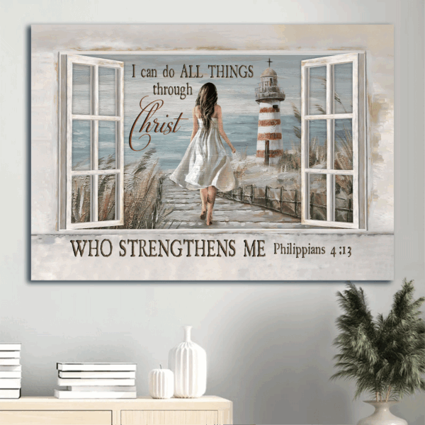 Jesus Landscape Poster: Beautiful Girl Reeds Field Lighthouse  Poster Home Decor Gift- Christian Home Decor Gift