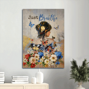 Jesus Portrait Poster Home Decor Gift - Beautiful Girl Colorful Butterfly & Flowers Garden  Poster Home Decor Gift - Perfect Christian Gift