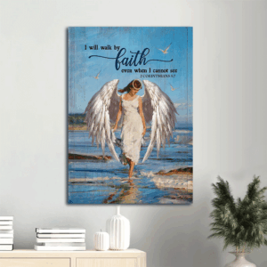 Jesus Portrait Poster: Beautiful Girl with Stunning Angel Wings & Ocean View  Poster Home Decor Gift - Perfect Christian Gift for Faith Walkers