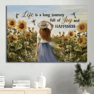 Jesus Landscape Poster Home Decor Gift - Beautiful Girl Sunflower Field Hummingbirds  Poster Home Decor Gift - Christian Gift for Life s Journey