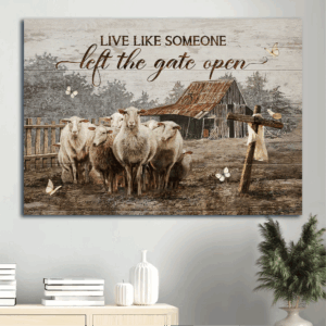 Jesus Landscape Poster Home Decor Gift - Beautiful Goat Painting with Wooden Cross and White Butterfly  Poster Home Decor Gift - Gift for Christian