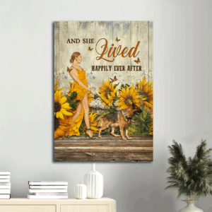Beautiful Jesus Portrait Poster: Girl in Yellow Dress with German Shepherd  Poster Home Decor Gift - Perfect Gift for Christian and Dog Lover