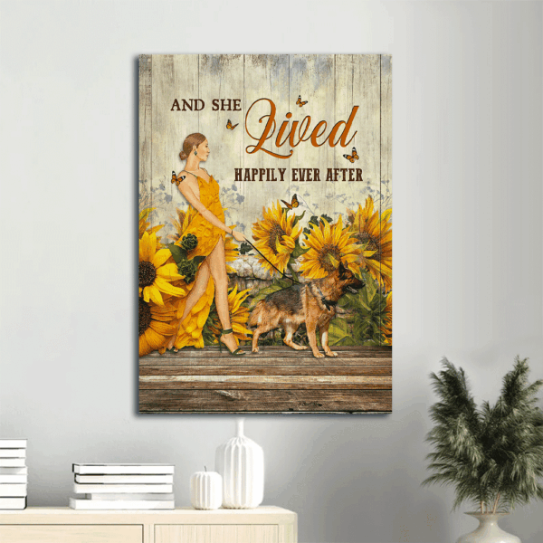 Beautiful Jesus Portrait Poster: Girl in Yellow Dress with German Shepherd  Poster Home Decor Gift – Perfect Gift for Christian and Dog Lover