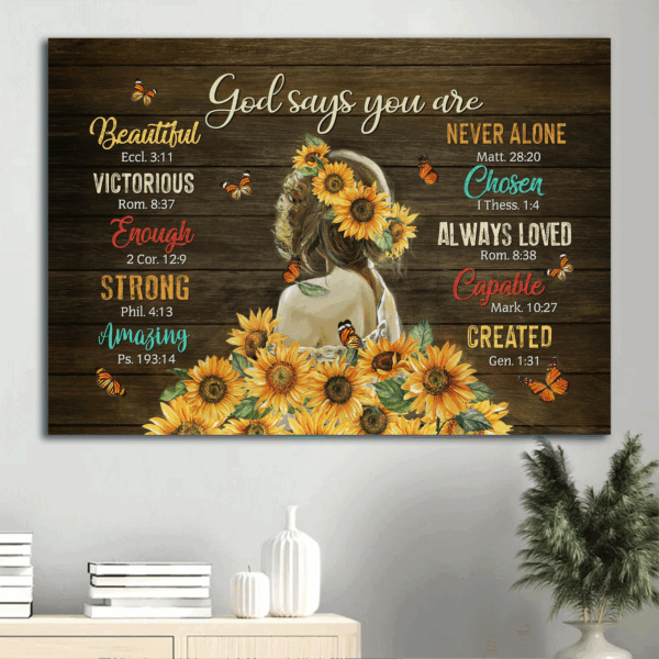 Jesus Landscape Poster Home Decor Gift – Beautiful Girl Sunflower Butterfly  Poster Home Decor Gift – Gift for Christian