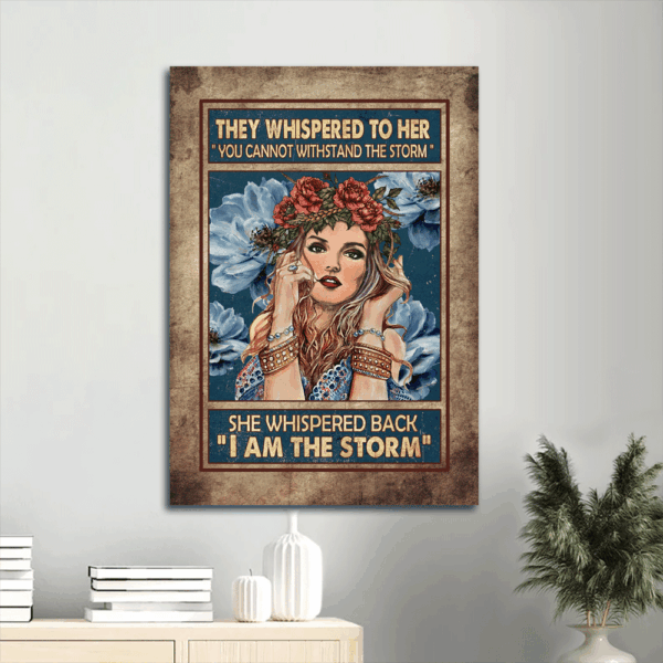 Jesus Portrait Poster Home Decor Gift – Beautiful Hippie Girl Flower Wreath  Poster Home Decor Gift for Christian Home – They Whispered to Her