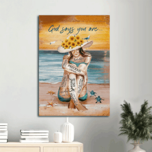 Jesus Portrait Poster Home Decor Gift - Beautiful Girl with Sunflower Hat on Beach  Poster Home Decor Gift - Gift for Christians