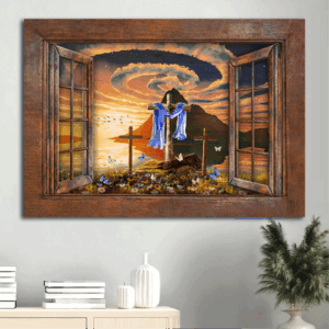Jesus Landscape Poster: Stunning Halo Sunset Cross & Butterfly  Poster Home Decor Gift - Perfect Christian Home Decor Gift