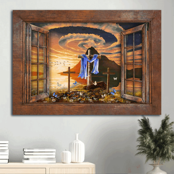 Jesus Landscape Poster: Stunning Halo Sunset Cross & Butterfly  Poster Home Decor Gift – Perfect Christian Home Decor Gift