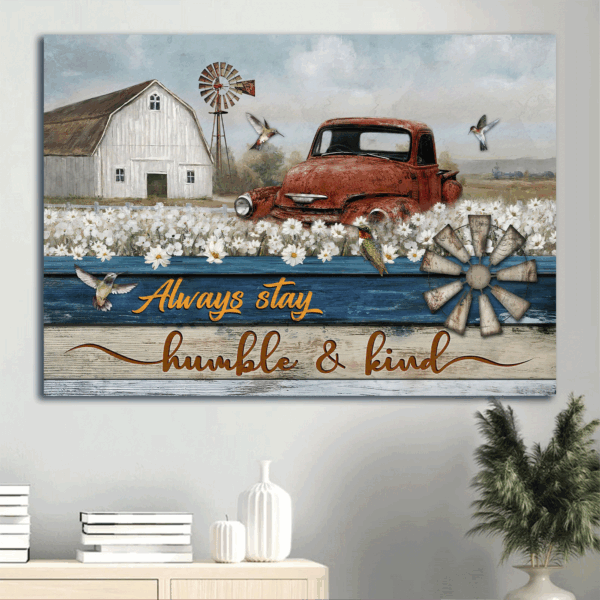 Jesus Landscape Poster – Daisy Field & Ladybug Car Home Decor Gift for Christians – Stay Humble & Kind