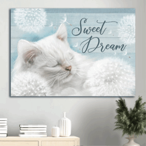 Jesus Landscape and Cute White Cat Poster Home Decor Gift for Christian - Sweet Dream