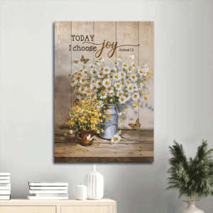 Jesus Portrait Poster Home Decor Gift - Beautiful Daisy Yellow Flower Vase Monarch Butterfly  Poster Home Decor Gift - Gift for Christian - Today I Choose Joy