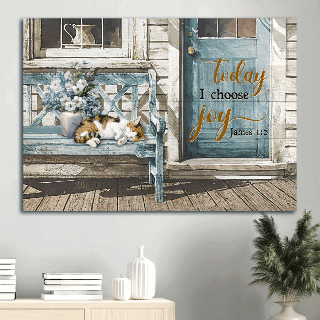 Christian Home Decor Poster Gift- Jesus Landscape with Sleeping Cat and Flower Vase- Choose Joy Today Christian Home Decor Poster Gift- Jesus Landscape with Sleeping Cat and Flower Vase- Choose Joy Today