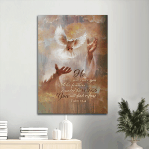 Christian Home Decor Gift: Jesus Portrait & Dove Drawing Poster - Cover You With His Feathers
