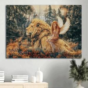 Jesus Landscape and Lion of Judah Poster Home Decor Gift - Beautiful Fairy and Autumn Forest - Ideal Gift for Christian