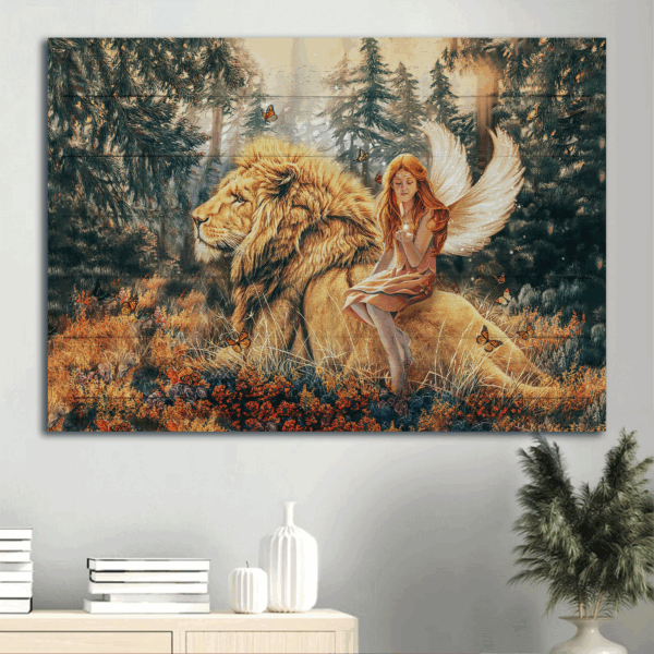 Jesus Landscape and Lion of Judah Poster Home Decor Gift – Beautiful Fairy and Autumn Forest – Ideal Gift for Christian