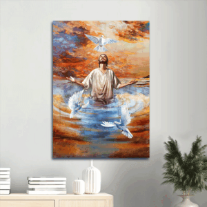 Jesus Portrait and Baptism Poster Home Decor Gift - Beautiful Doves for Christian