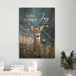 Christian Home Decor Gift: Jesus Portrait Poster with Deer Butterfly & Flower Field - Choose Joy