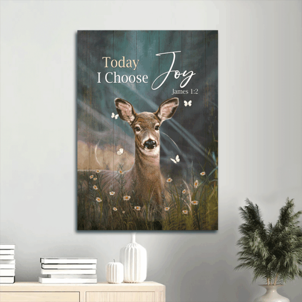Christian Home Decor Gift: Jesus Portrait Poster with Deer Butterfly & Flower Field – Choose Joy