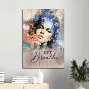 Jesus Portrait Poster Home Decor - Beautiful Face Flower Wreath Colorful Background Just Breathe - Gift For Christian