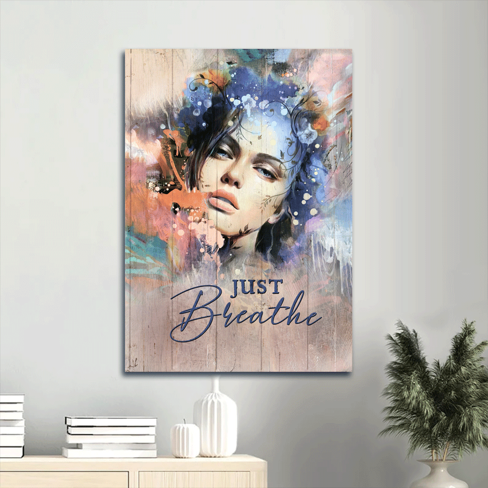 Jesus Portrait Poster Home Decor – Beautiful Face Flower Wreath Colorful Background Just Breathe – Gift For Christian Jesus Portrait Poster Home Decor – Beautiful Face Flower Wreath Colorful Background Just Breathe – Gift For Christian