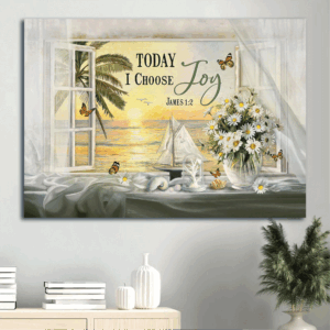 Christian Home Decor Poster - Jesus Landscape Sunset Drawing Daisy Gift - Choose Joy Today