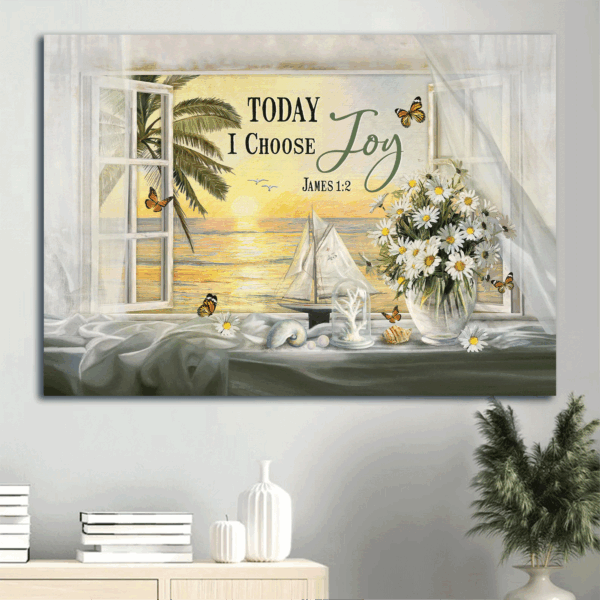 Christian Home Decor Poster – Jesus Landscape Sunset Drawing Daisy Gift – Choose Joy Today